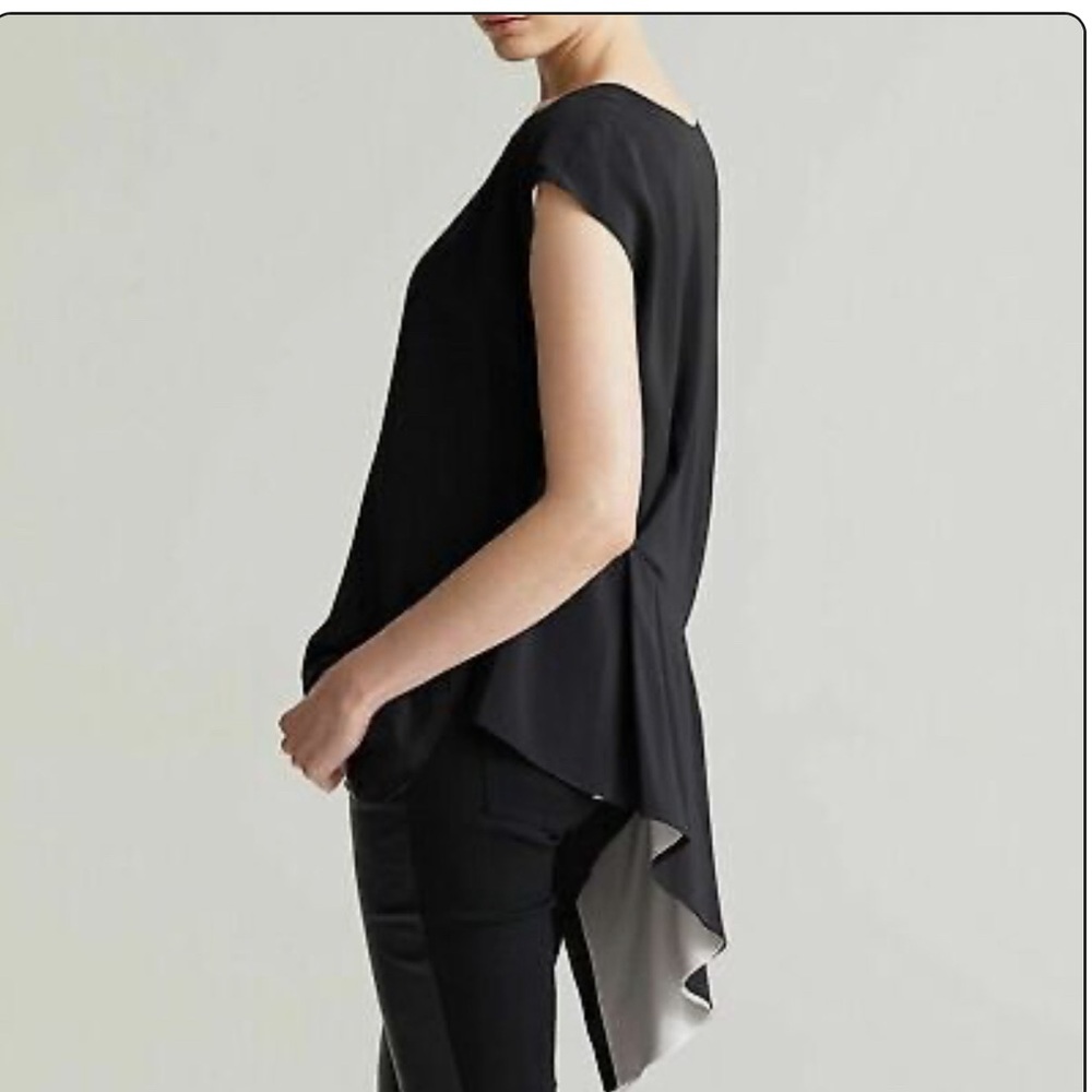 NWOT EILEEN FISHER Black/White 100%Silk Crepe Asymmetrical Reversible Size Small